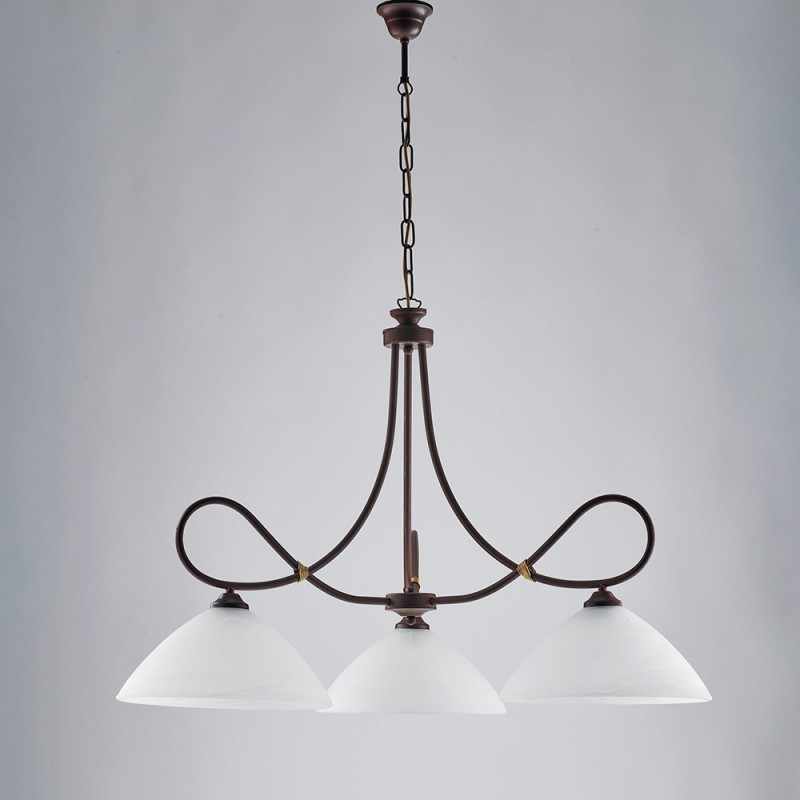 Lampadario arte povera in ferro Nero ruggine tre luci  78x h65 cm
