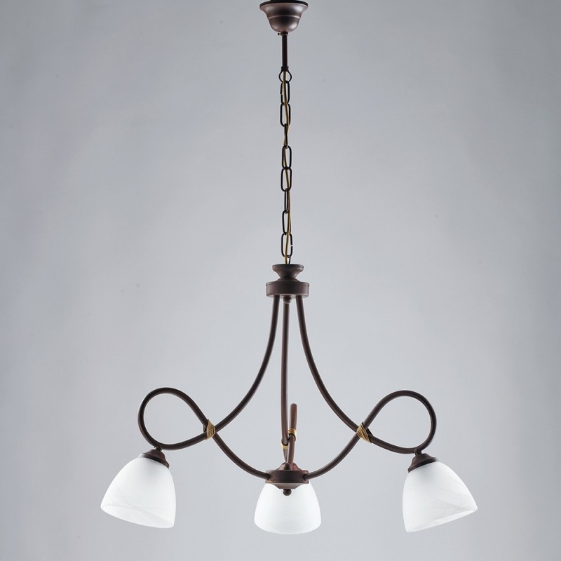 Lampadario arte povera in ferro Nero ruggine tre luci  bianchi 58x h52 cm
