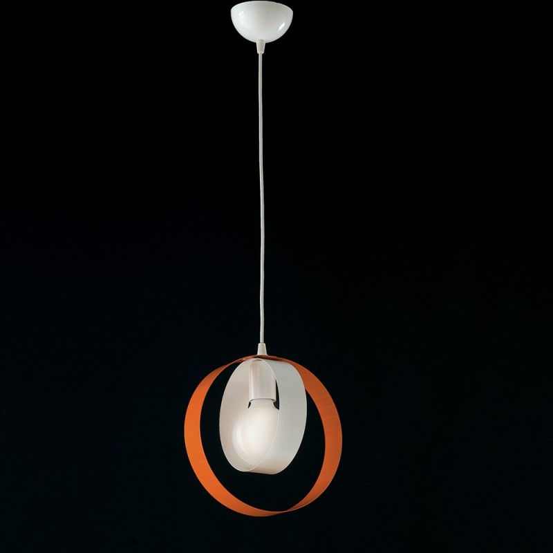 Lampadario cameretta  sospensione in ferro Bianco Arancio una luce 25x h27 cm