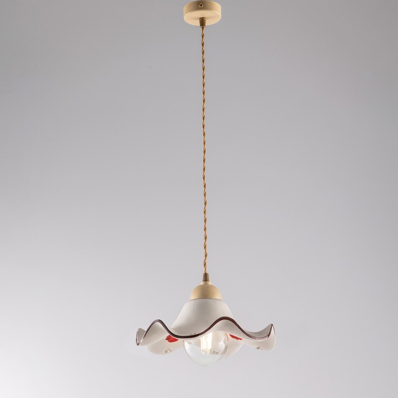 Lampadario cavo in tessuto Marrone Decape paralume in ceramica Bianco 30x h16 cm