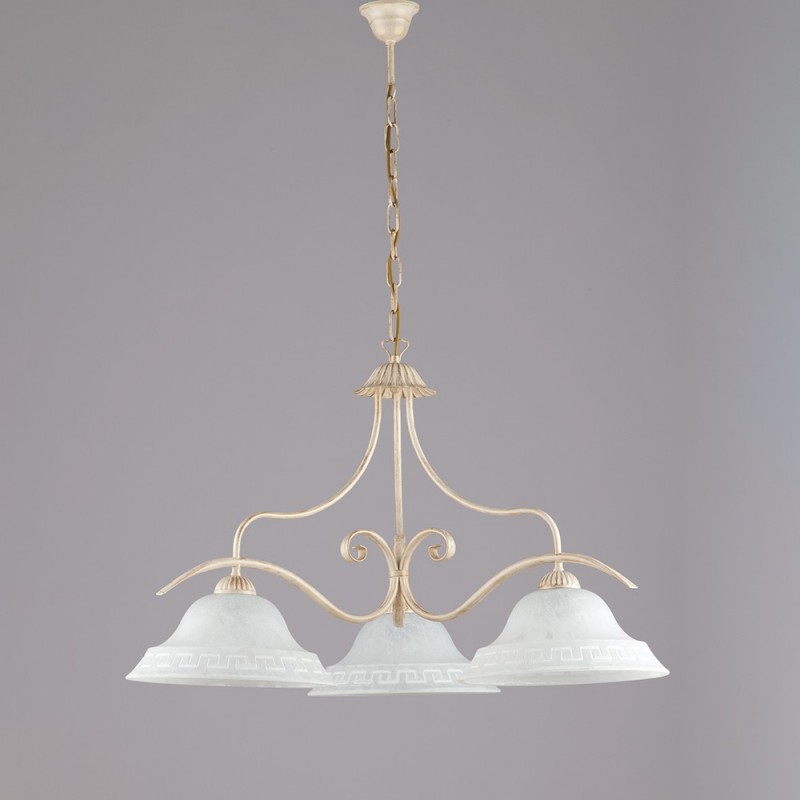 Lampadario classico in ferro Avorio Oro vetri Bianchi tre luci 30x h53 cm
