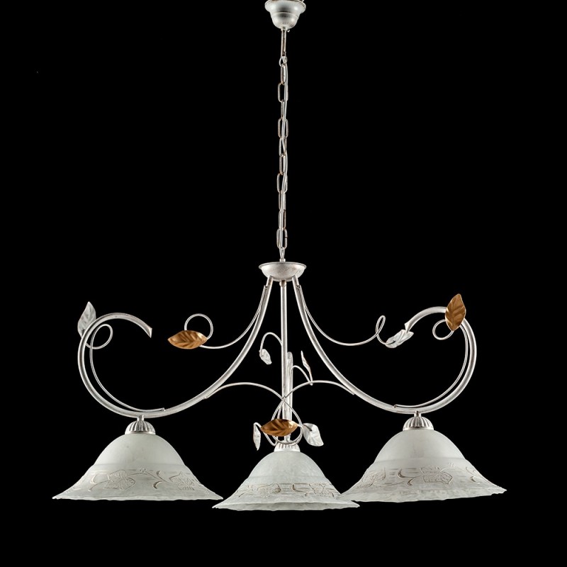 Lampadario cucina ferro Bianco Oro tre luci  Bianco 79x h54 cm