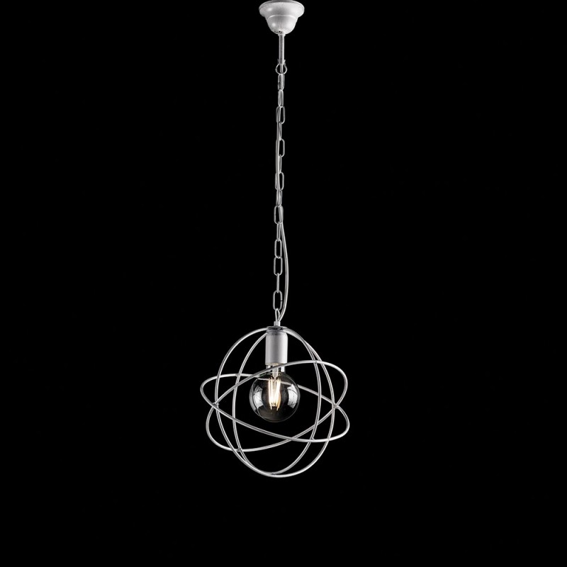 Lampadario deco sospensione in ferro Bianco Argento  luce 29x h32 cm