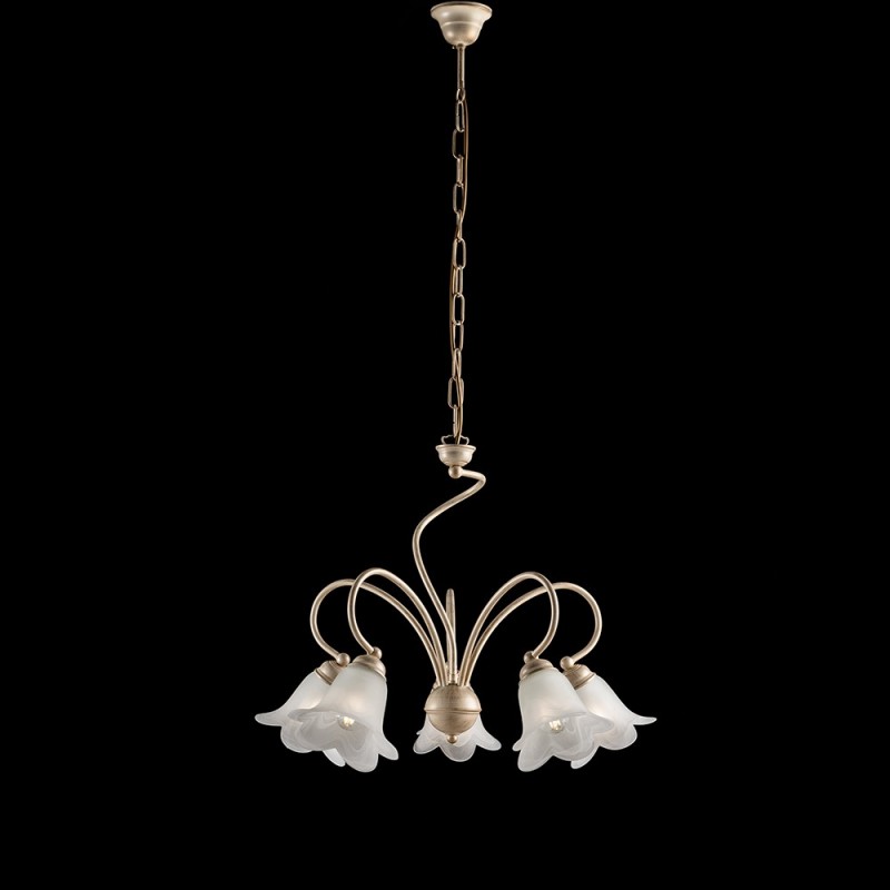 Lampadario in ferro Avorio Oro cinque luci camera 57x h46 cm