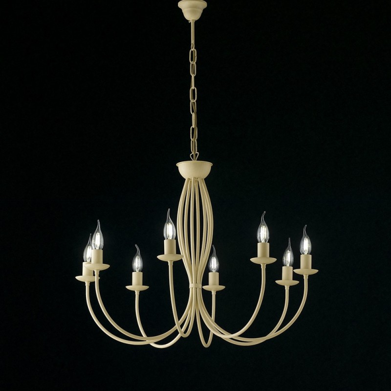 Lampadario in ferro Avorio decape otto luci 74x h60 cm