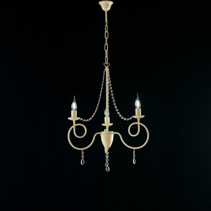 Lampadario in ferro Avorio tre luci decorazione decape e strass 50x h67 cm