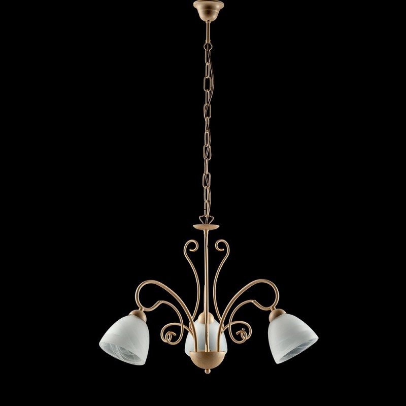 Lampadario in ferro Avorio tre luci paralumi in vetro Alabastro Bianco 52x h45 cm