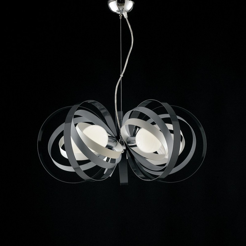 Lampadario in ferro Bianco Grigio cinque luci rifiniture Cromo 62x h30 cm
