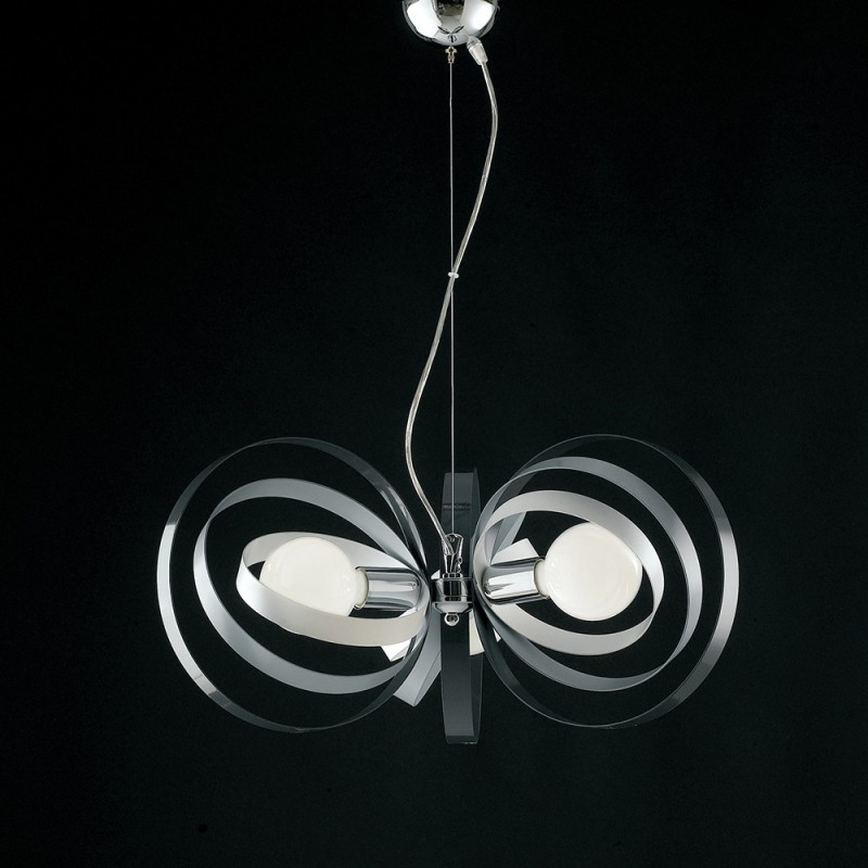 Lampadario in ferro Bianco Grigio tre luci rifiniture Cromo 58x h30 cm