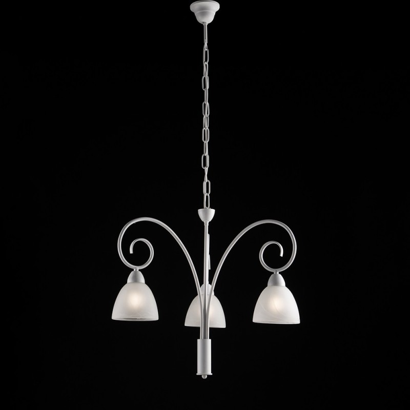 Lampadario in ferro Bianco shabby paralumi in vetro  Bianco tre luci 48x h50 cm