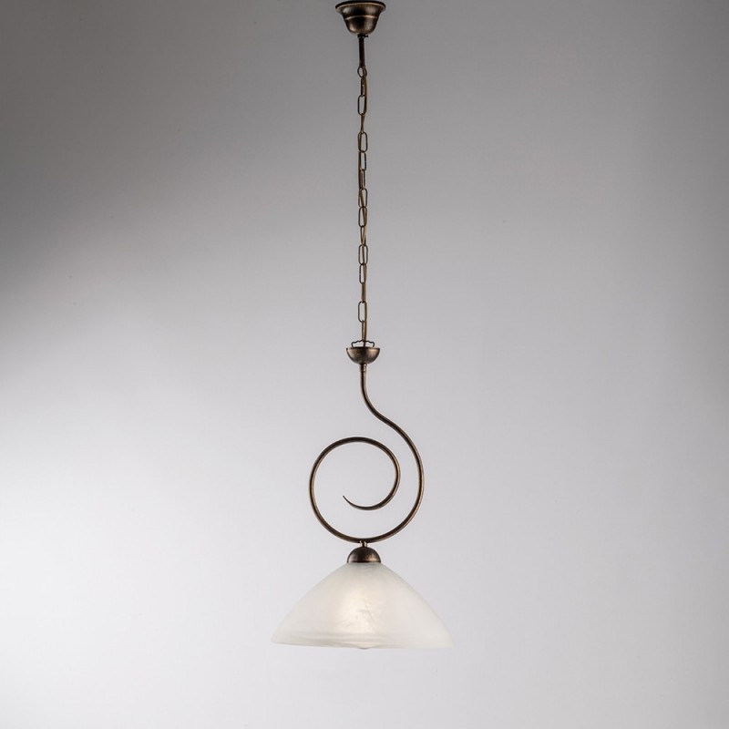 Lampadario in ferro Marrone Oro una luce paralume in vetro Bianco 32x h53 cm