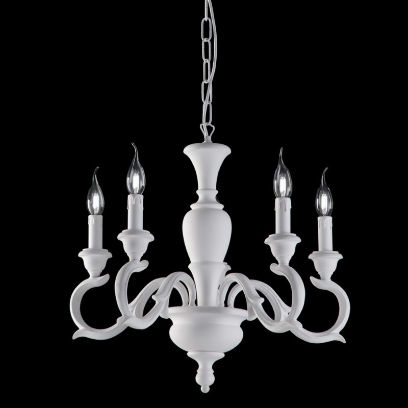 Lampadario in legno Bianco Shabby cinque luci 50x h50 cm