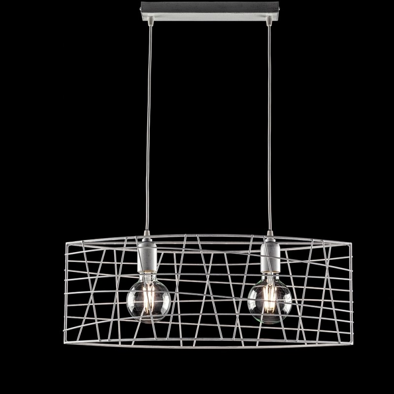 Lampadario industrial a sospensione in ferro Bianco Argento  61x h25 cm