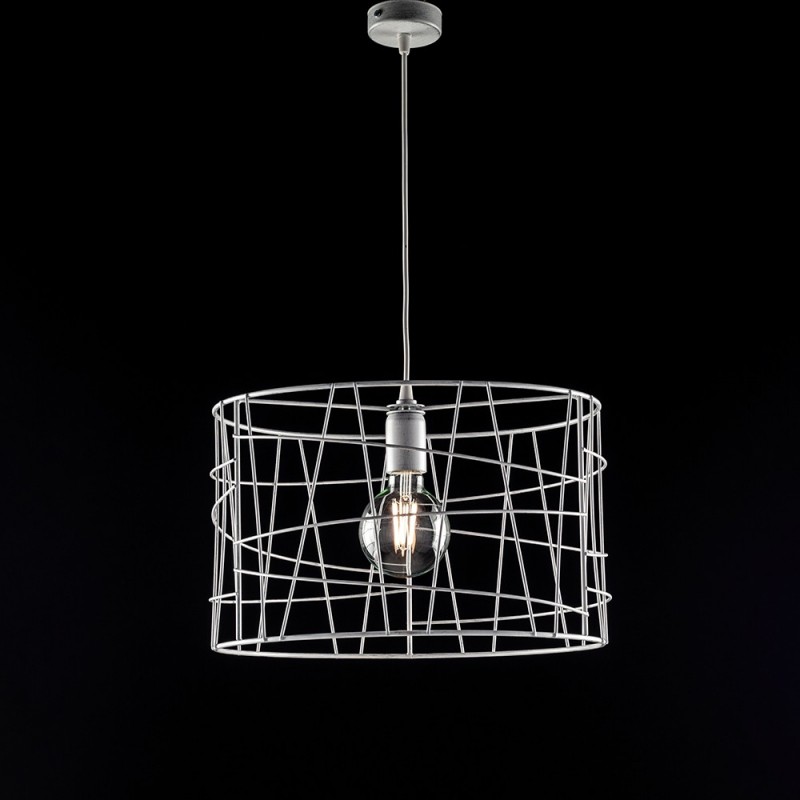 Lampadario industrial a sospensione in ferro Bianco Argento una luce 41x h29 cm