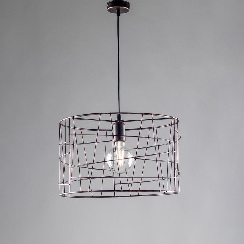 Lampadario industrial a sospensione in ferro Nero Rame una luce 41x h29 cm