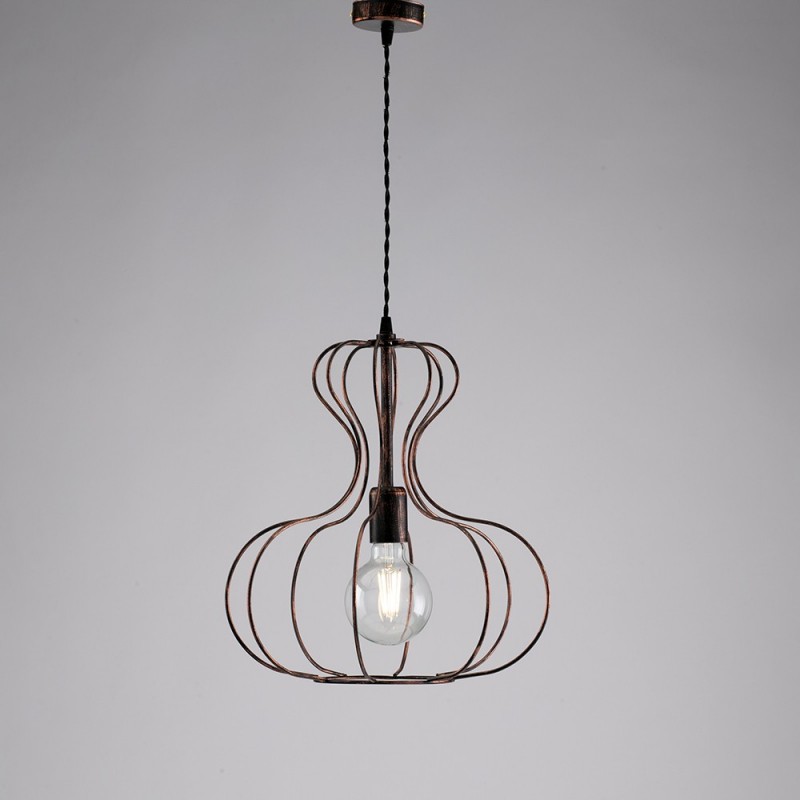Lampadario industrial sospensione in ferro Nero e Rame urban 35x h40 cm