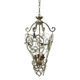 Lampadario classico in metallo sbiancato, 46x46x90 cm