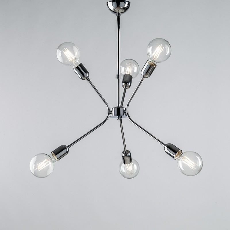 Lampadario moderno in ferro Cromato lucido sei luci 43x h62 cm urban