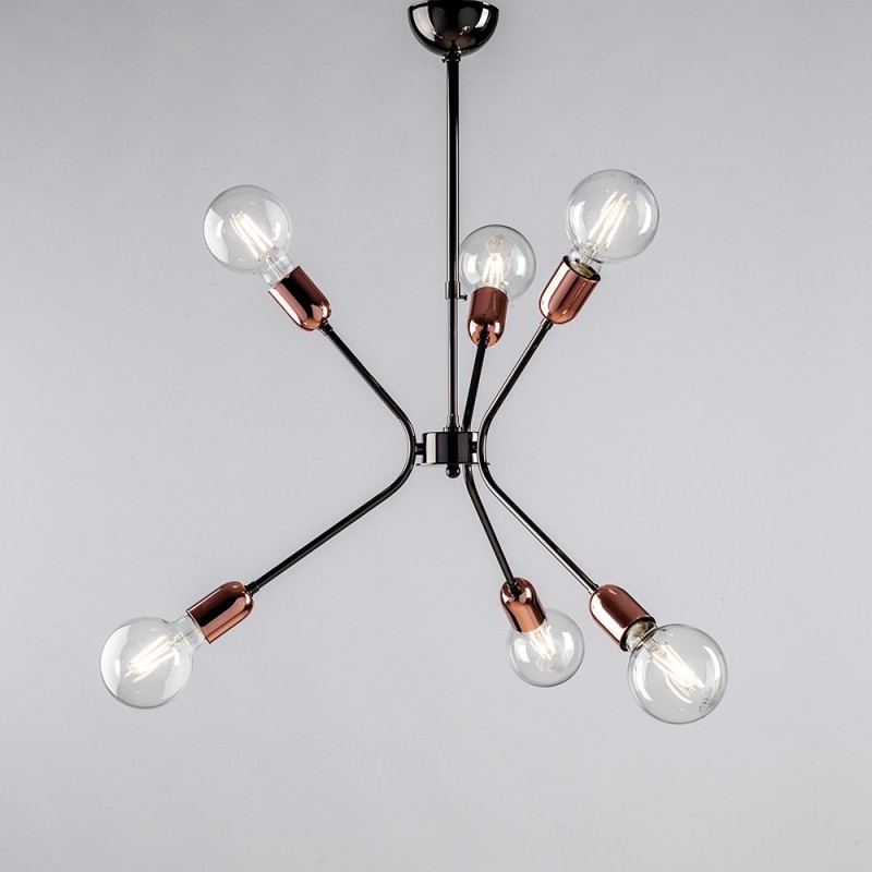 Lampadario moderno in ferro Nero Rame sei luci 43x h62 cm urban