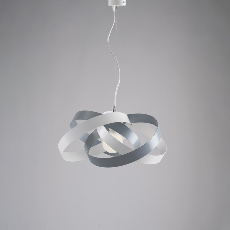 Lampadario moderno sospensione in ferro Bianco e Grigio una luce  cm 54x h25