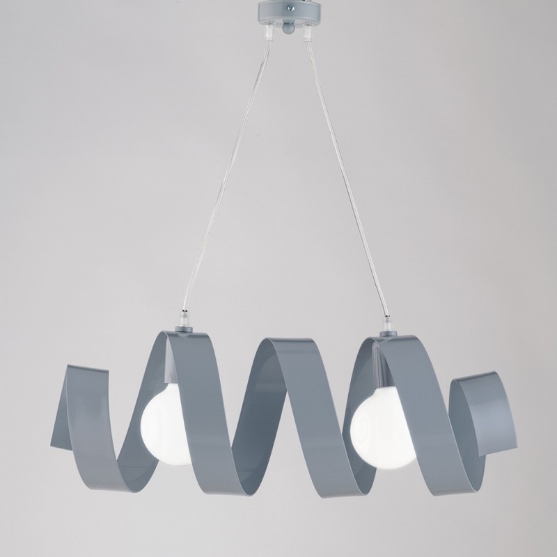 Lampadario spirale a sospensione in ferro due luci Grigio 54x h20 cm