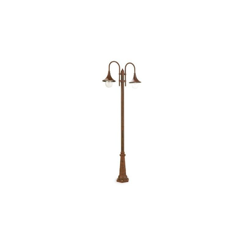 Lampione 2 luci struttura in pressofusione di alluminio ruggine  h.230 cm