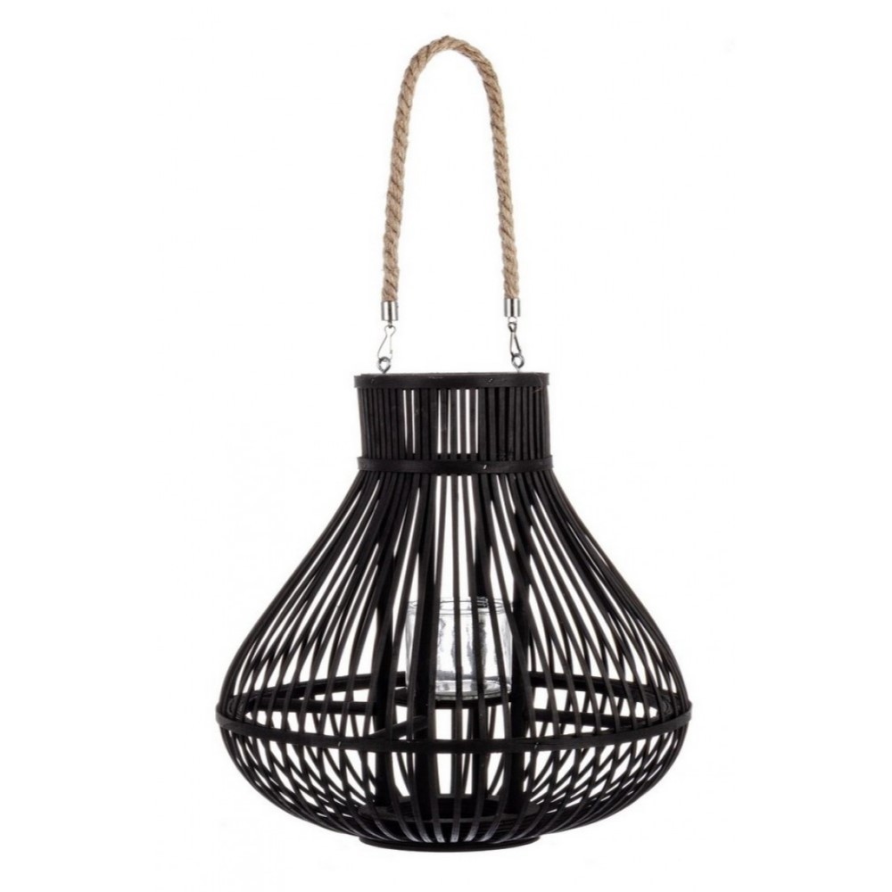Lanterna Belem nero con manico in bamboo