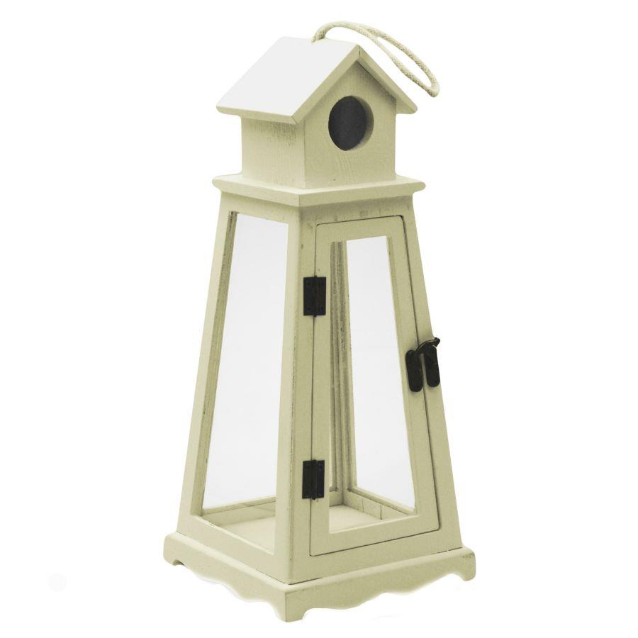 Lanterna in legno bianco 18x18x40 cm