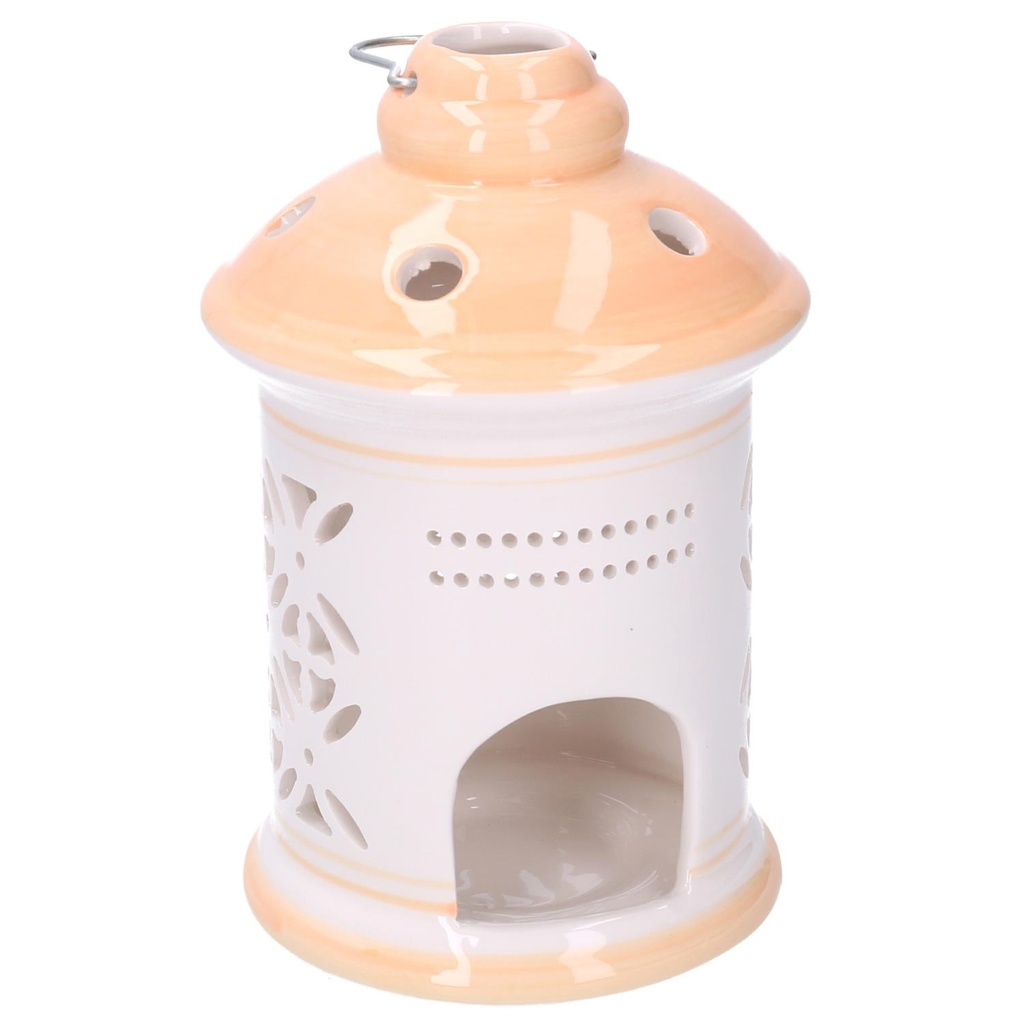 Lanterna in ceramica arancione tonda 11,5x11,5x17,5 cm