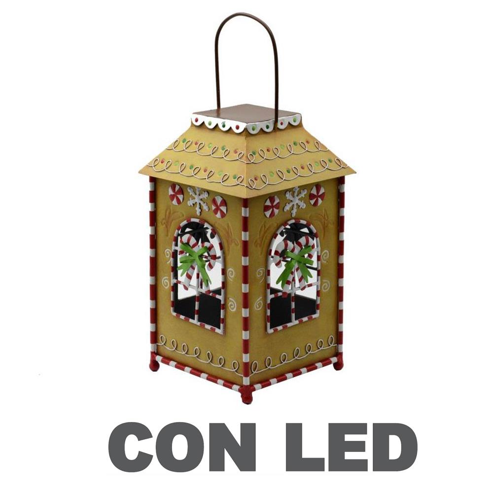 Lanterna a tema pan di zenzero in metallo 18x18x31,5 cm