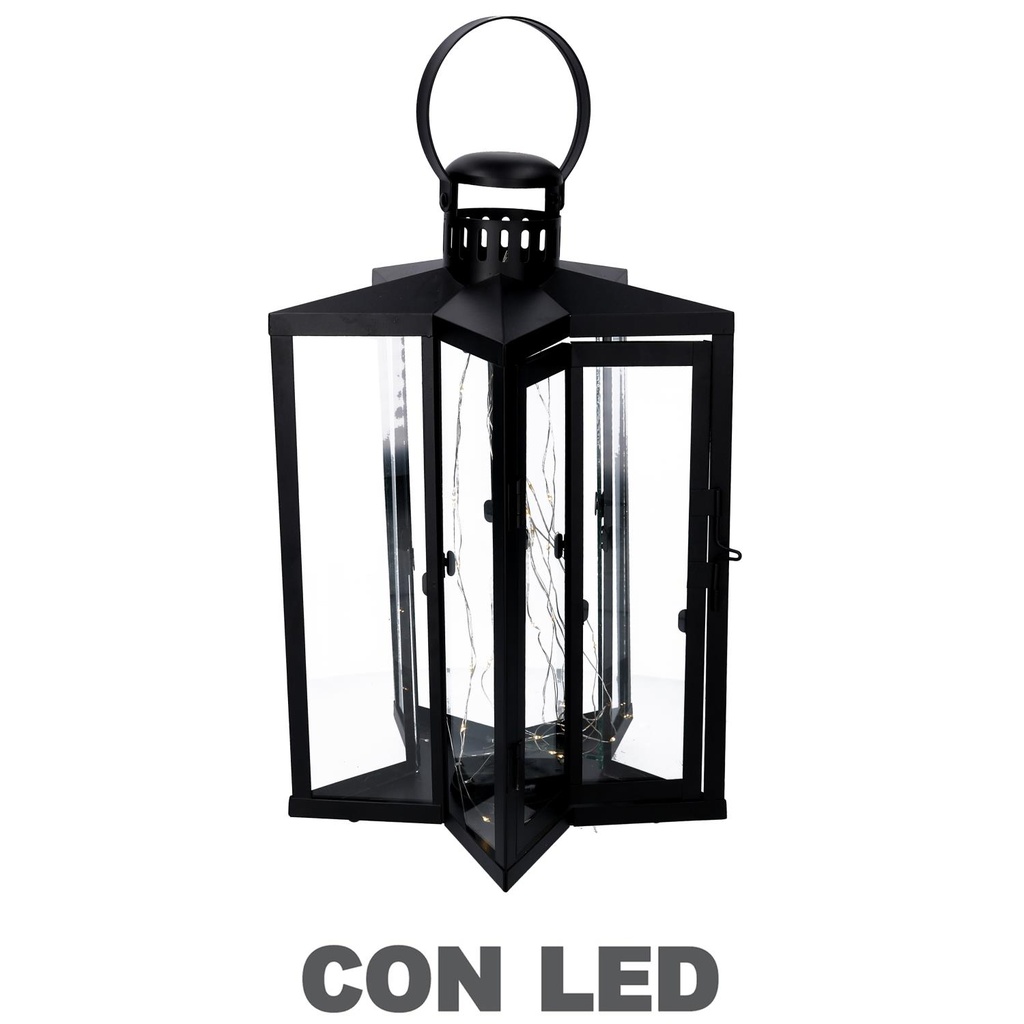 Lanterna LED Metallo Stella Nero 27,5x27,5h42-48 cm