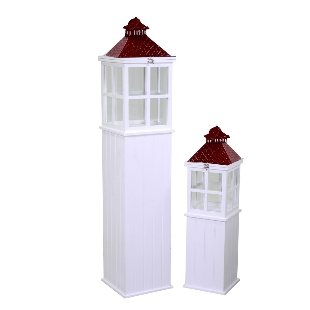 Lanterna rettangolare in legno bianco 27x27 cm, altezza 135 cm