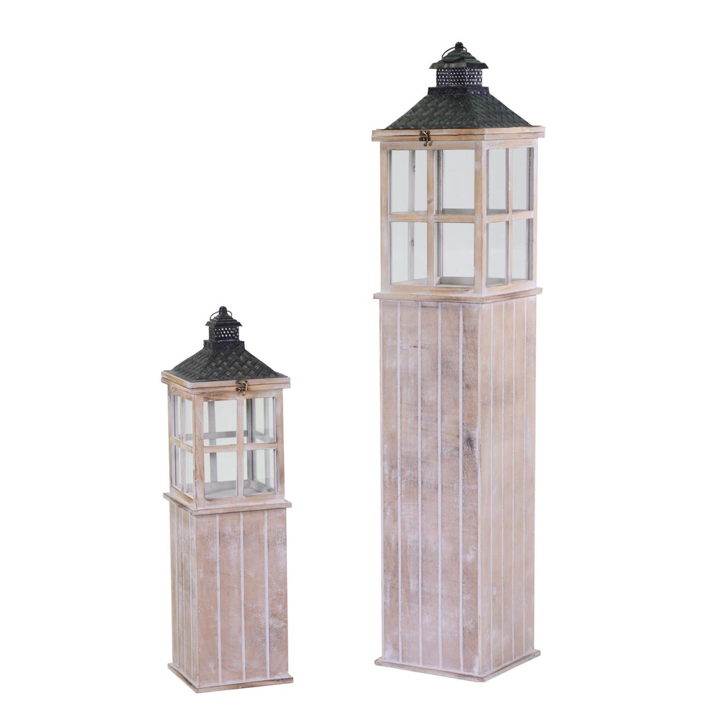 Lanterna rettangolare in legno sbiancato 27x27h135 cm