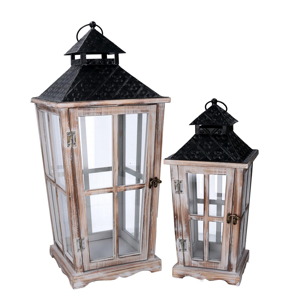 Lanterna in legno sbiancato rettangolare cm28x28h65