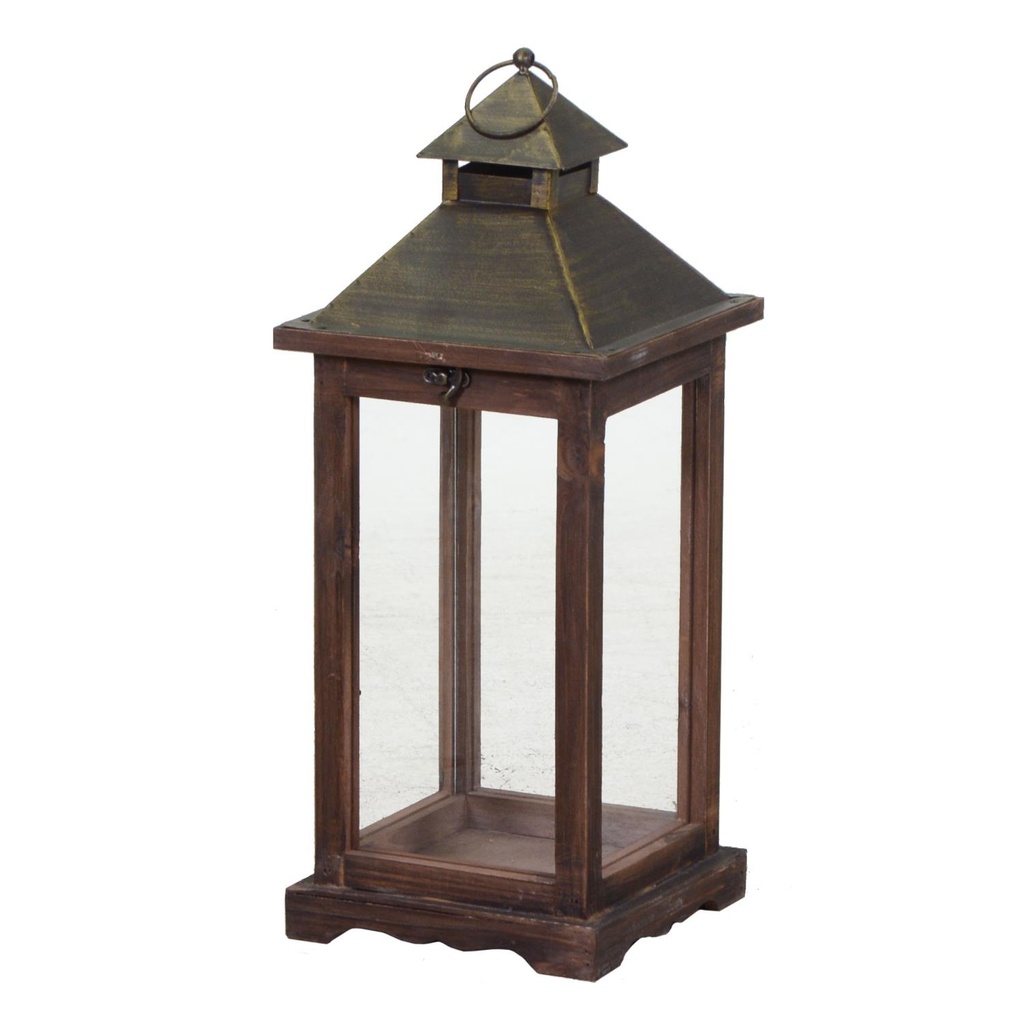 Lanterna in legno marrone scuro rettangolare 19x19x42,5 cm