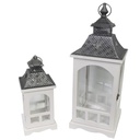 Lanterna in legno e metallo bianco argento quadro 22x22h59 cm