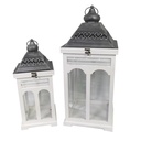 Lanterna in legno e metallo bianco argento quadro cm27x27h63