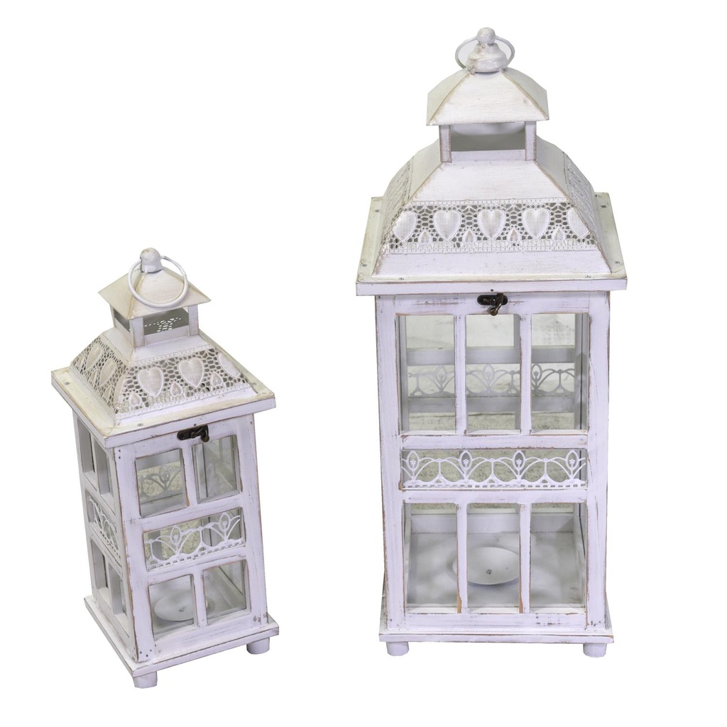 Lanterna in legno e metallo sbiancato, forma quadra cm24x24h60,5