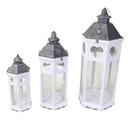 Lanterna in legno e metallo bianco argento esagonale cm41x35,5h98