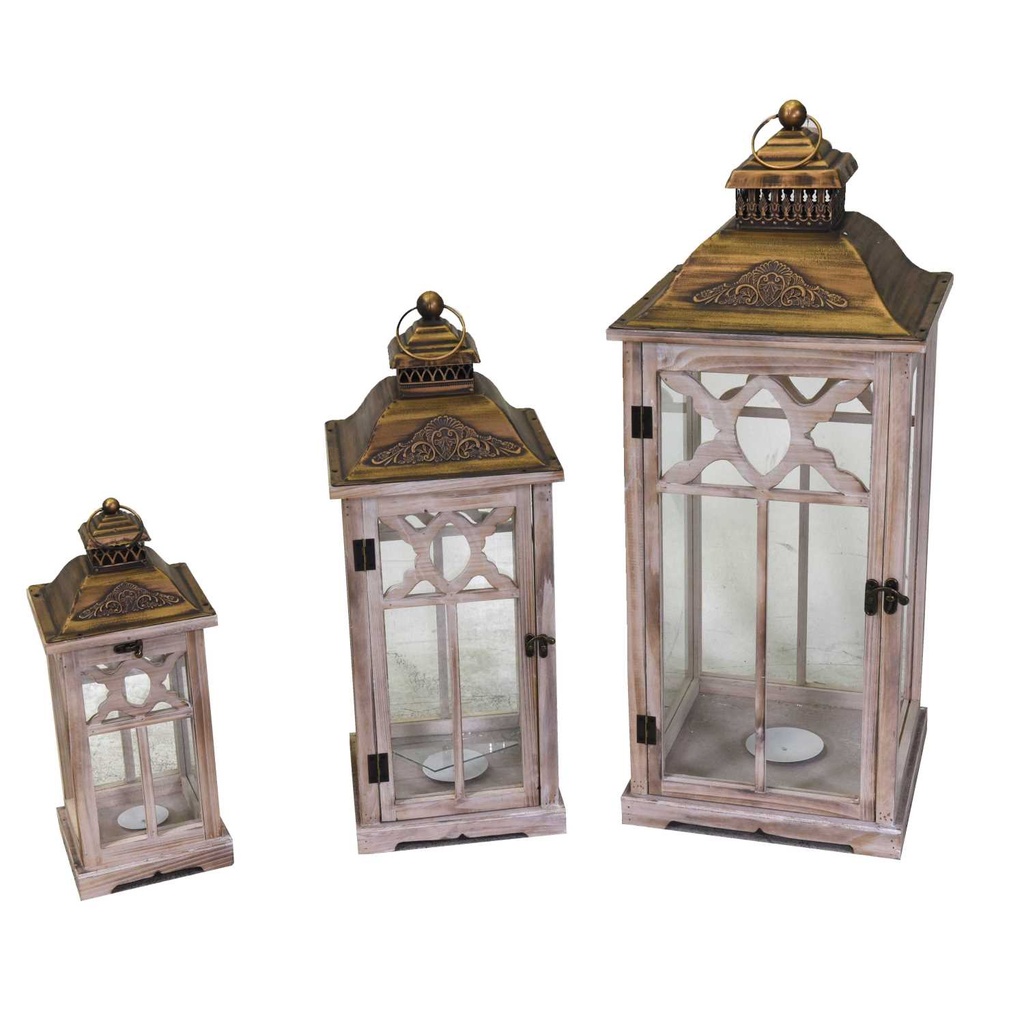 Lanterna in legno e metallo, naturale, quadro, cm31,5x31,5h78