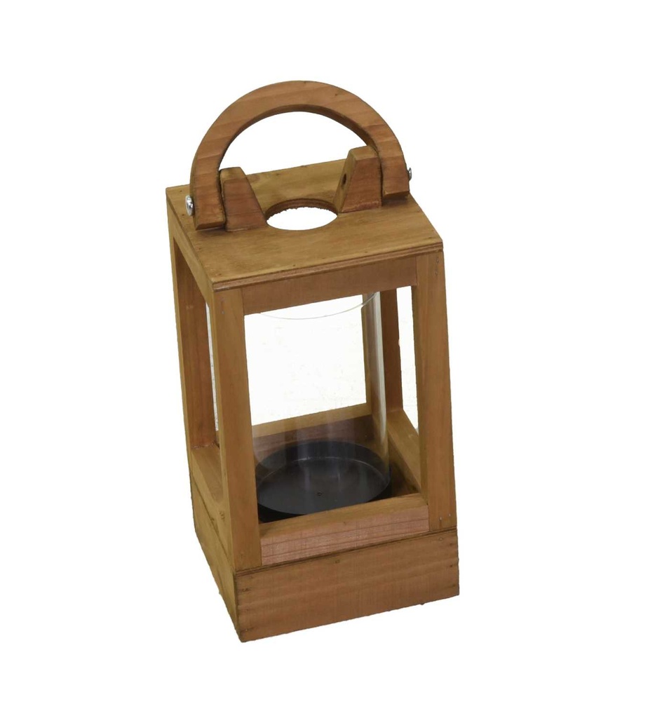 Lanterna in legno naturale quadro 16x16x36 cm