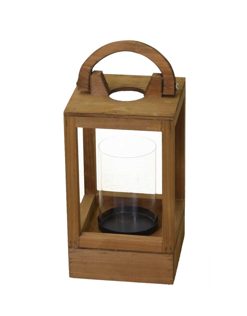 Lanterna in legno naturale quadro 18x18 cm, altezza 41 cm
