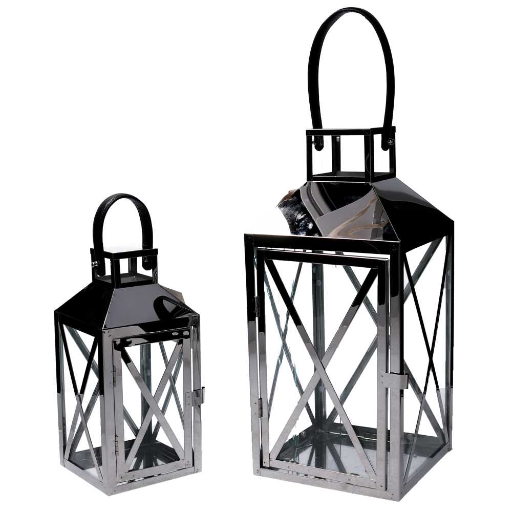 Lanterna in metallo argento quadro cm19x19h42