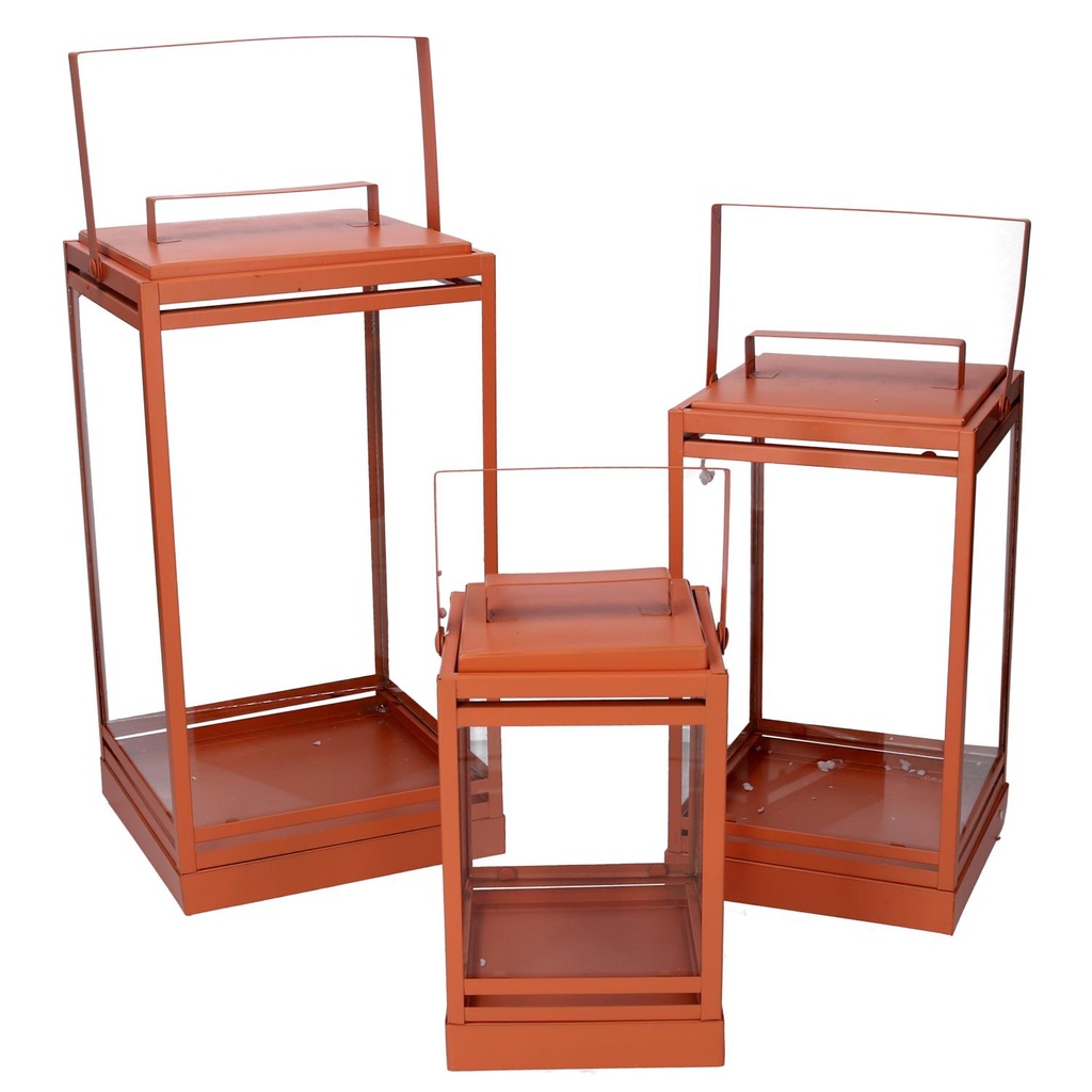 Lanterna metallo arancione 18x18h36,3-42,5 cm