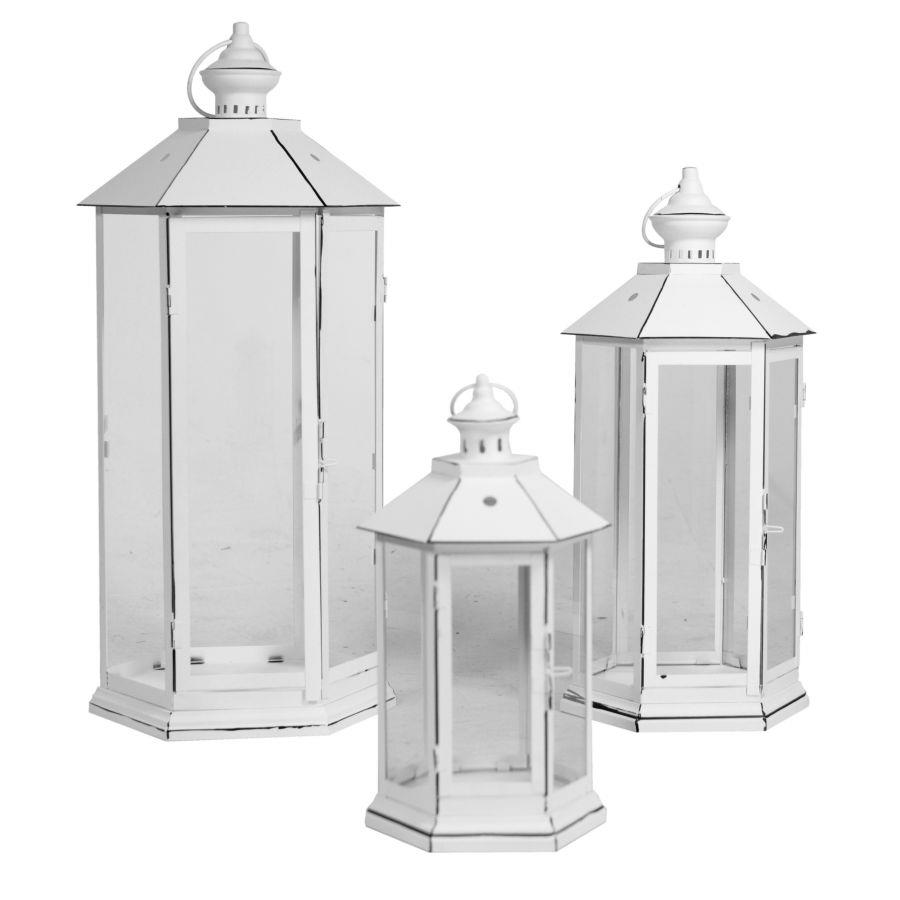 Lanterna Metallo Bianco Esagonale 34x28x69 cm