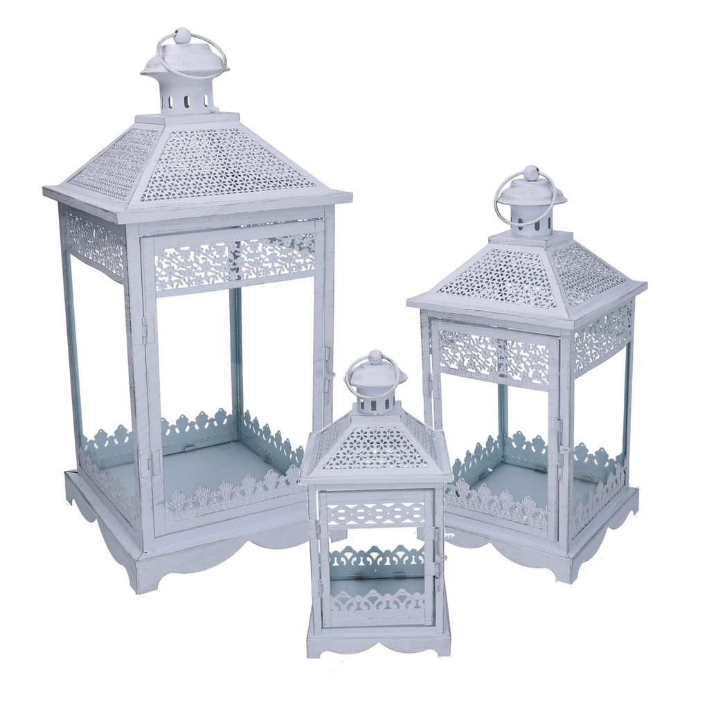 Lanterna Metallo 1-3 Bianco Opaco Argentato Quadro 24x24x52,5 cm