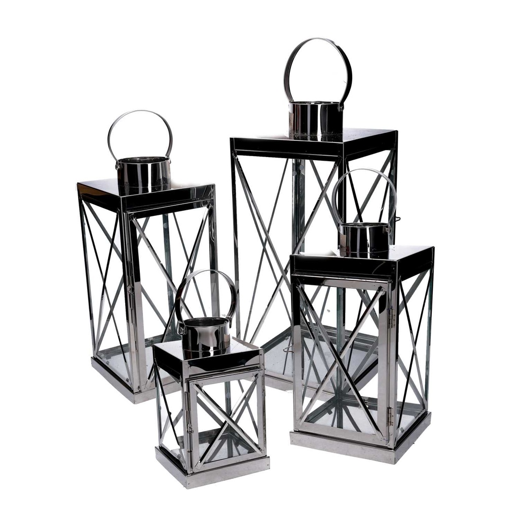 Lanterna in metallo argento quadro cm22,5x22h49,5
