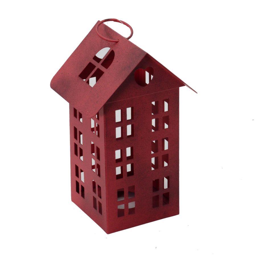 Lanterna Metallo Casa Rosso Rettangolare 13x11x21 cm