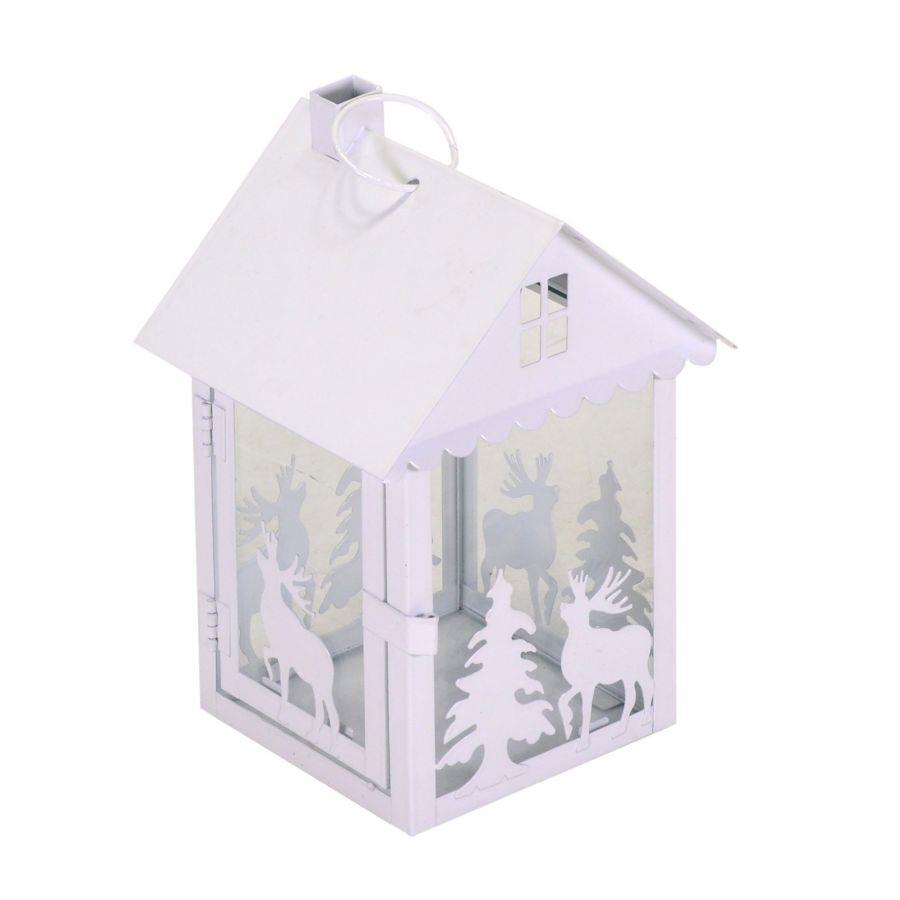 Lanterna Renna Bianco Rettangolare 16x15x26 cm