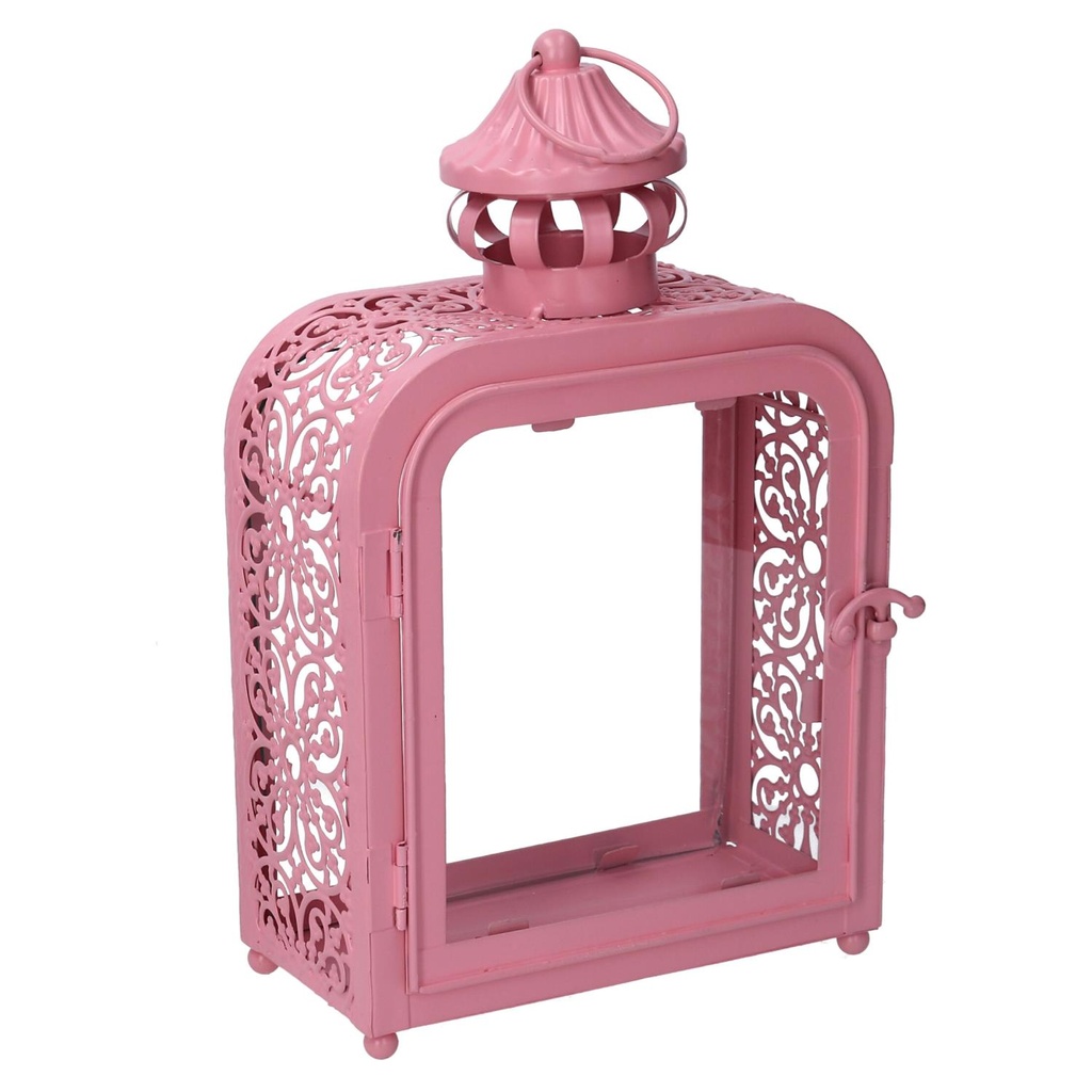 Lanterna in metallo rosa 17x9x30,5 cm
